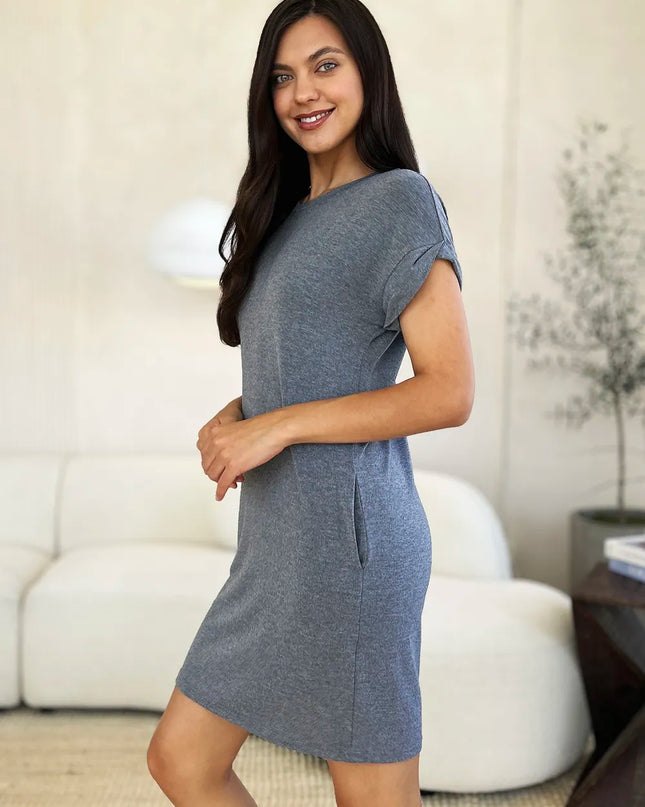 Basic Bae Full Size Round Neck Short Sleeve Dress with Pockets
