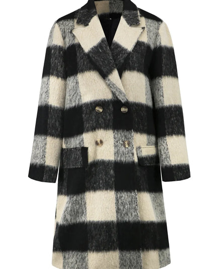 Plaid Double-Breasted Long Sleeve Coat