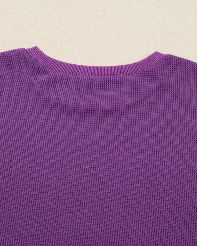 Solid Color Raw Seam Patchwork Ribbed Drop Shoulder Sweatshirt