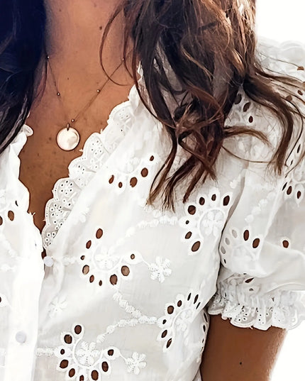 Eyelet Embroidered Short Sleeve Shirt