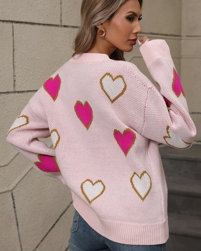 Angel Wings Contrast Heart Round Neck Long Sleeve Sweater