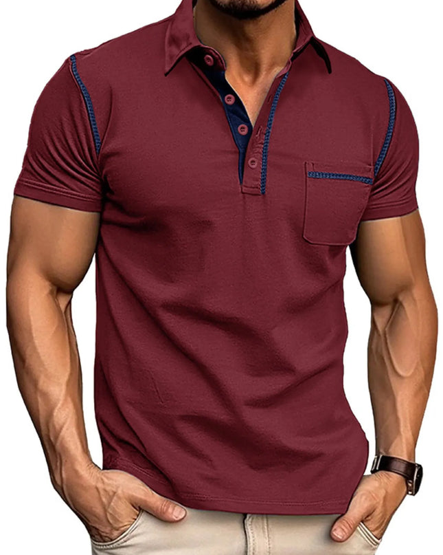 Men's Classic Polo Shirt with Contrast Stitching Burgundy