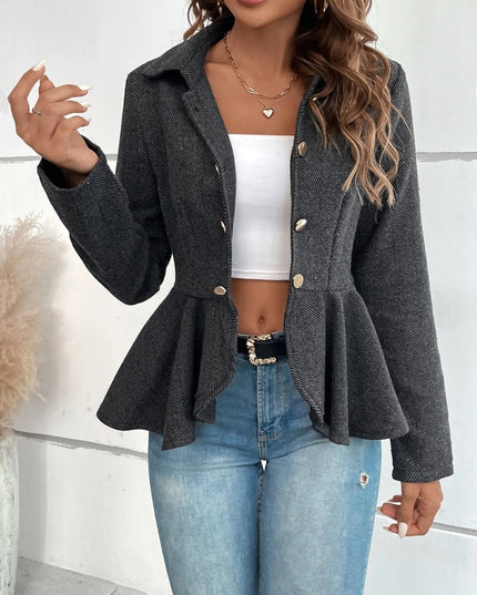 Ruffle Hem Collared Blazer