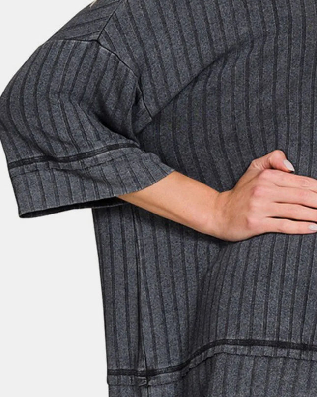 Zenana Washed Ribbed Drop Shoulder Half Sleeve Top