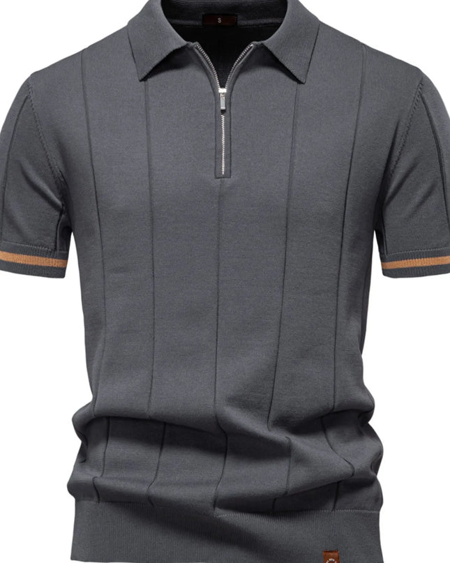 Men's Classic Zip-Neck Knitted Polo Shirt Dark Gray