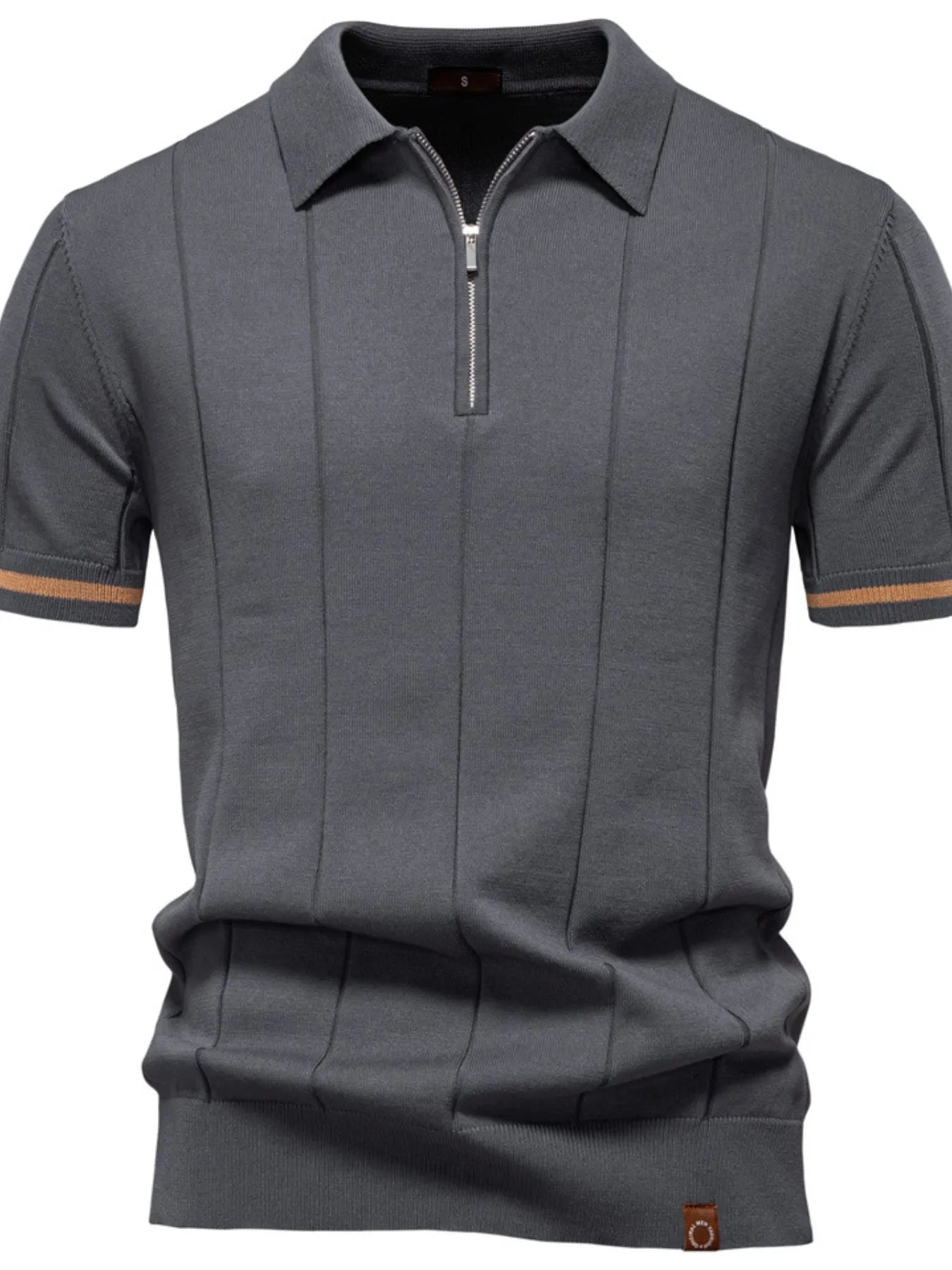 Men's Classic Zip-Neck Knitted Polo Shirt Dark Gray