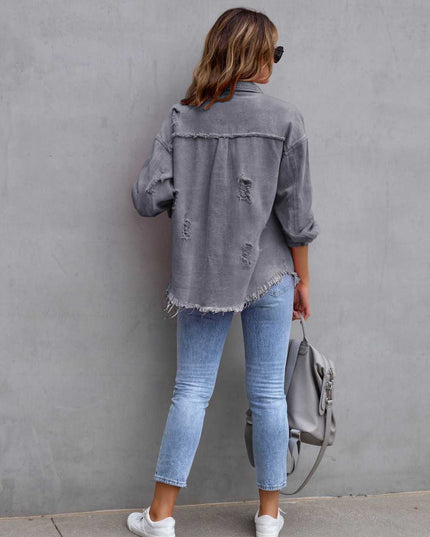 Distressed Drop Shoulder Denim Jacket