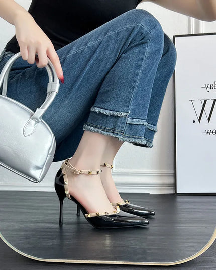 Rivet Detail Point Toe Stiletto Pumps 