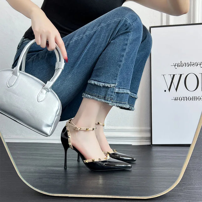 Rivet Detail Point Toe Stiletto Pumps 