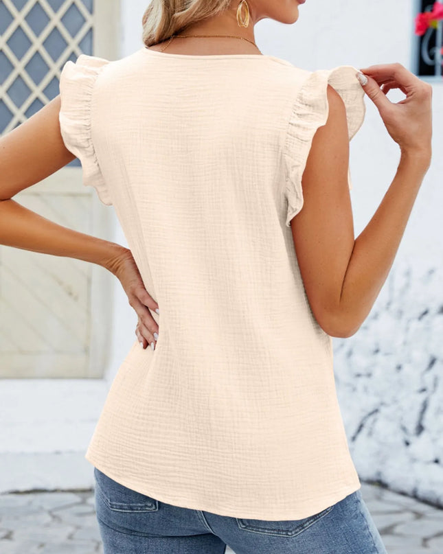 V-Neck Ruffled Sleeve Top