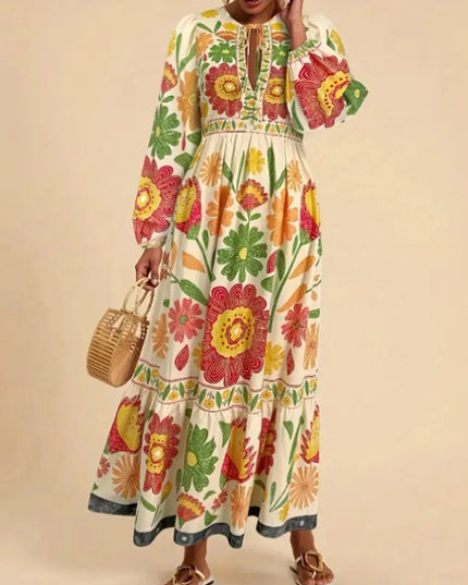 Floral Tie Waist Long Sleeve Dress