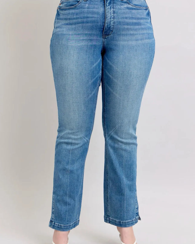 Judy Blue HW Tummy Control Vintage Wash Side Slit Slim Boot Jeans