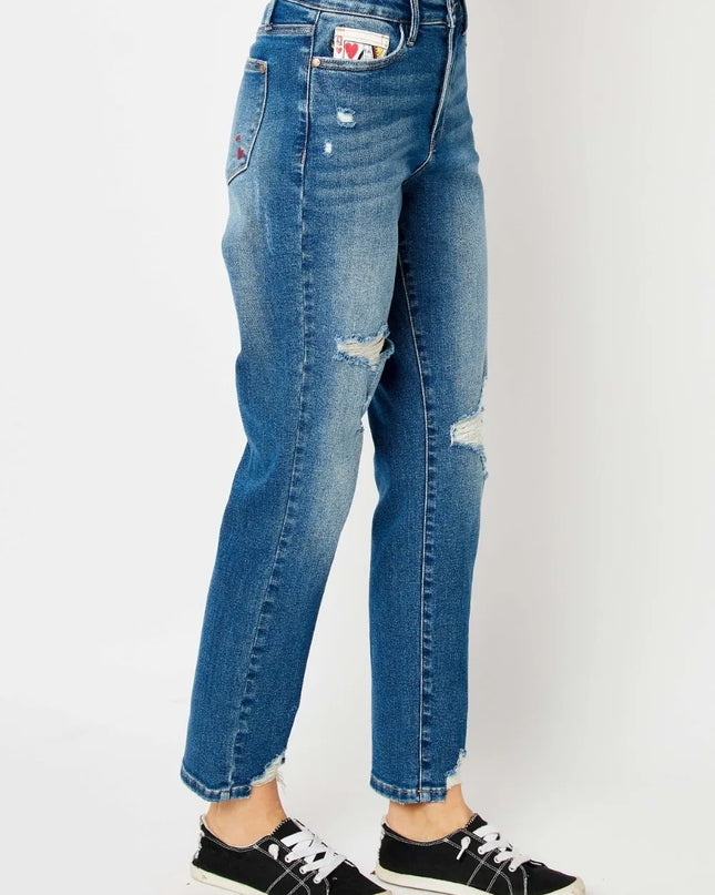 Judy Blue Full Size Queen Of Hearts Coin Pocket BF Jeans Medium