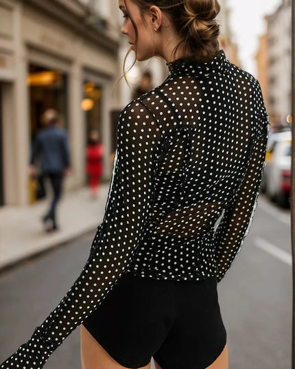 Oh Full Size Frill Printed Mock Neck Long Sleeve Top