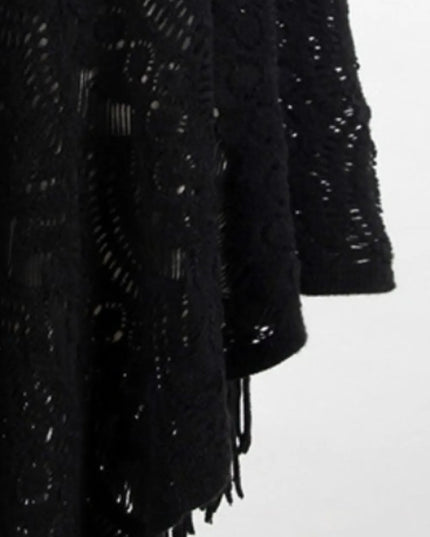 Fringe Openwork Surplice Cape Sleeve Poncho