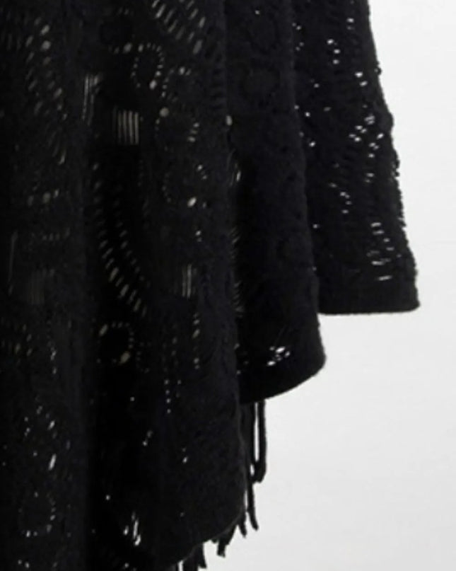 Fringe Openwork Surplice Cape Sleeve Poncho