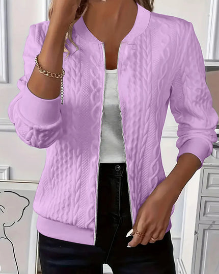 Texture Zip Up Long Sleeve Jacket Purple