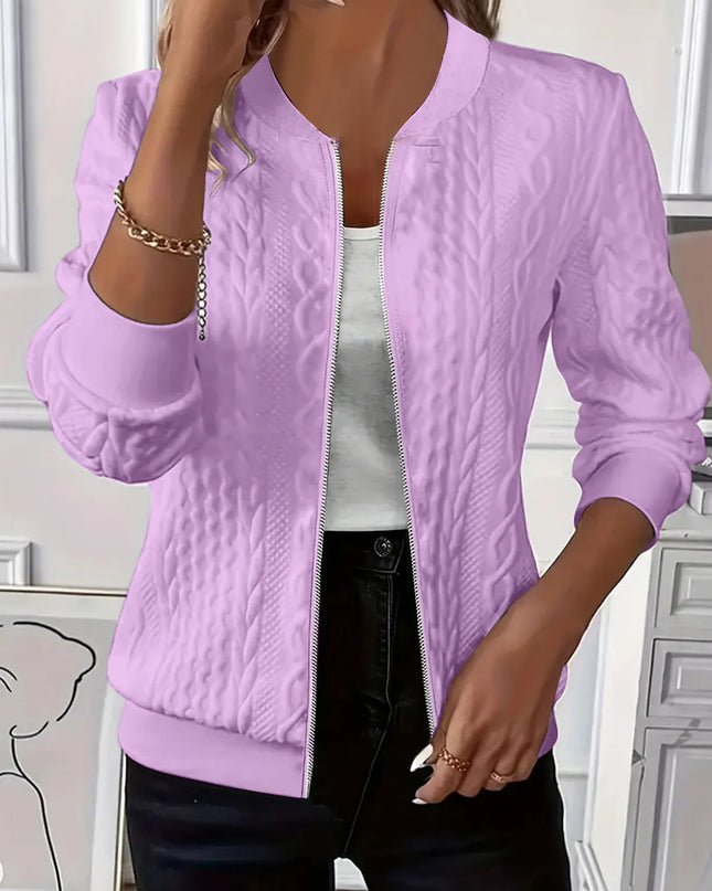 Texture Zip Up Long Sleeve Jacket Purple