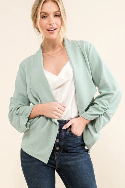 And The Why Stretch Non-Wrinkled Basic Open-Front Blazer