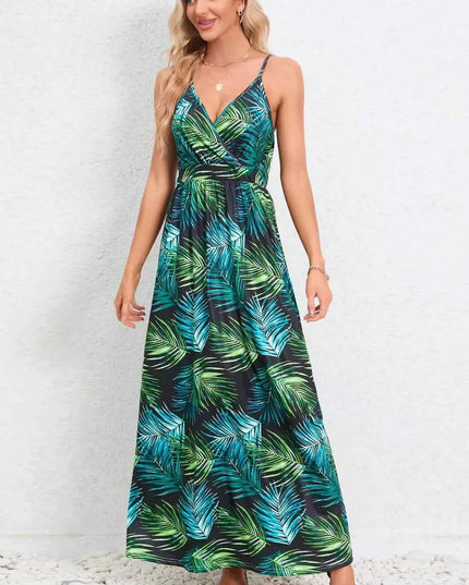 Printed Surplice Maxi Cami Dress