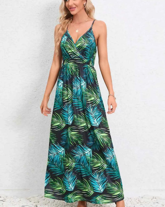 Printed Surplice Maxi Cami Dress