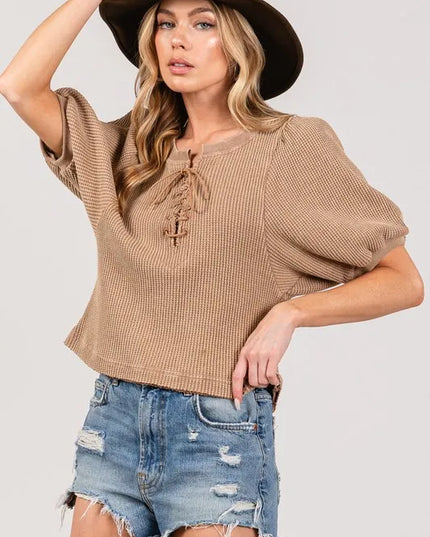 SAGE+FIG Lace-Up Waffle Knit Crop Top