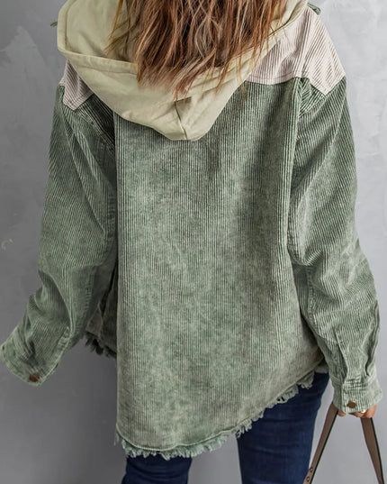 Snap Front Hooded Corduroy Shacket