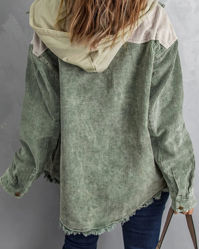 Snap Front Hooded Corduroy Shacket