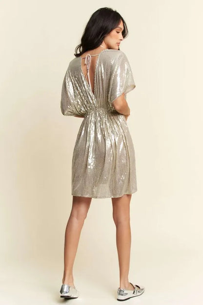 Davi & Dani Sequin Plunge Neck Knot Cut Out Tie Back Party Dress