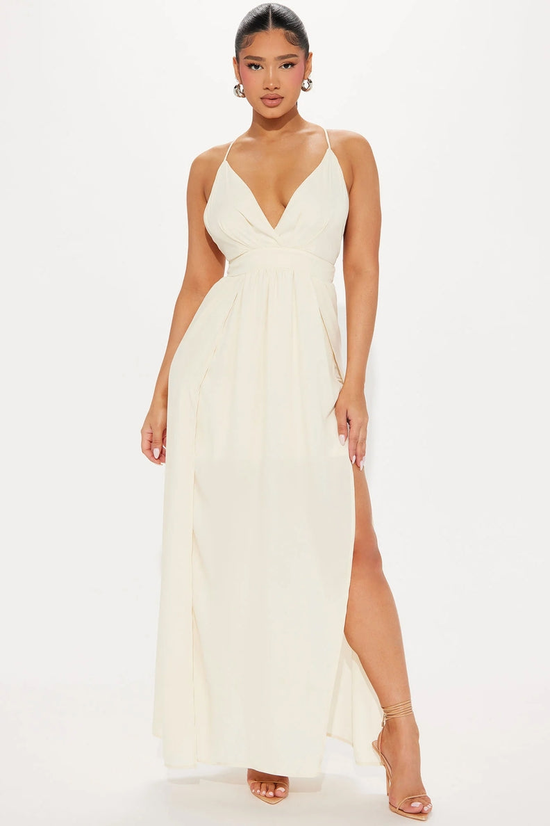 Slit Front Crisscross Back Maxi Dress