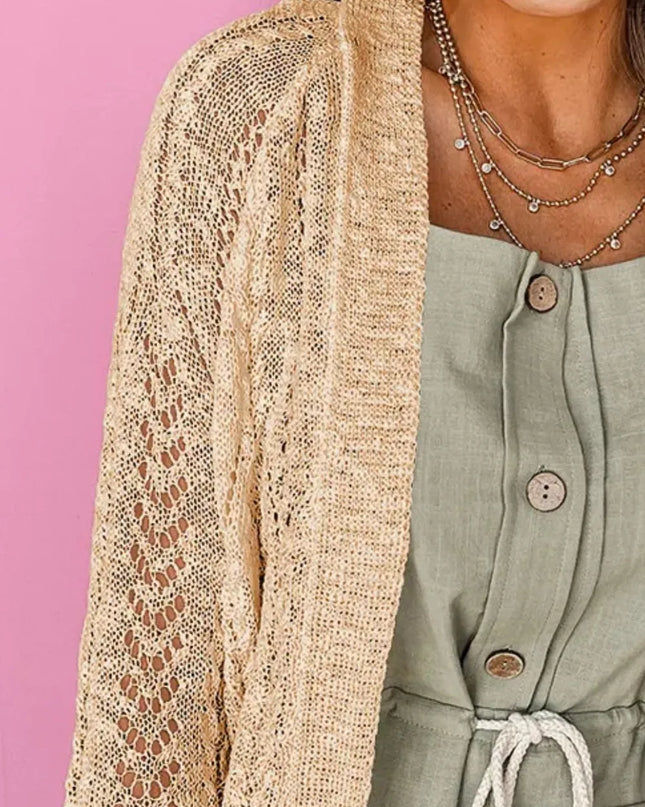 Openwork Open Front Long Sleeve Cardigan