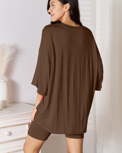 Basic Bae Full Size Soft Rayon Three-Quarter Sleeve Top and Shorts Set