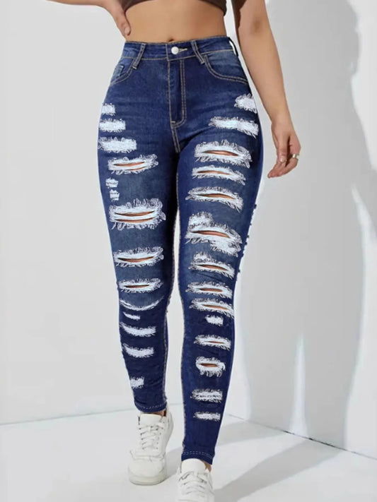 High Waisted Distressed Skinny Jeans Medium
