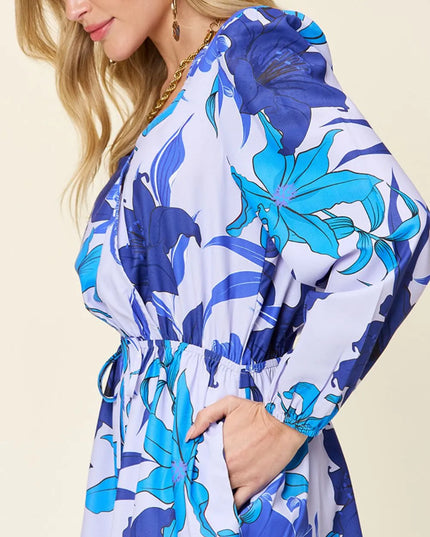 Double Take Full Size Floral Long Sleeve Romper with Pockets