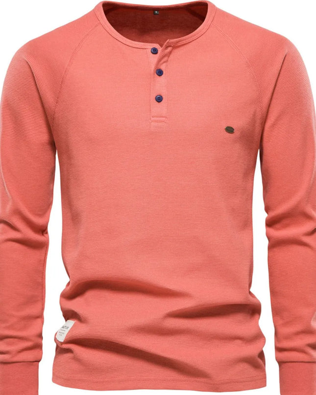 Men's Waffle-Knit Long Sleeve T-Shirt Burnt Coral