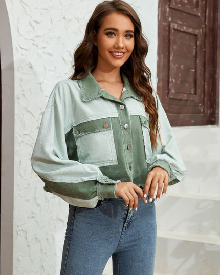 Color Block Crop Jacket with Pockets