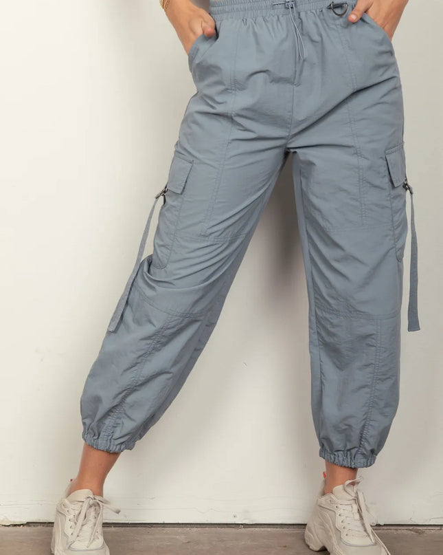 VERY J Elastic Waist Woven Cargo Pants Denim