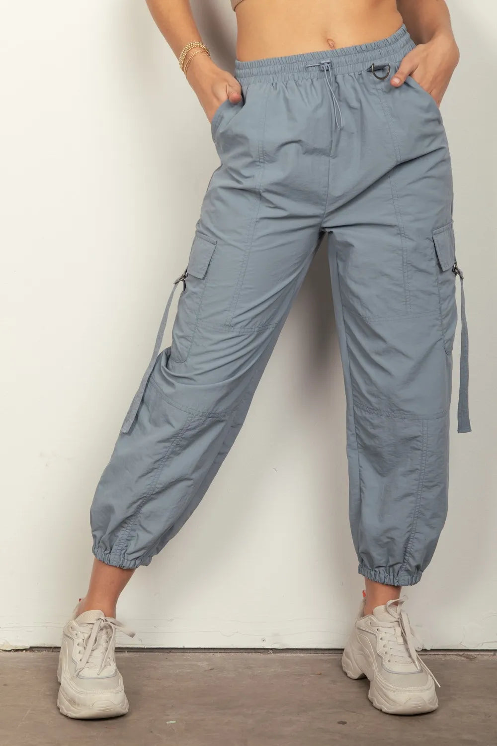 VERY J Elastic Waist Woven Cargo Pants Denim