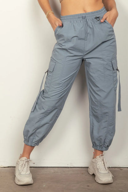 VERY J Elastic Waist Woven Cargo Pants Denim