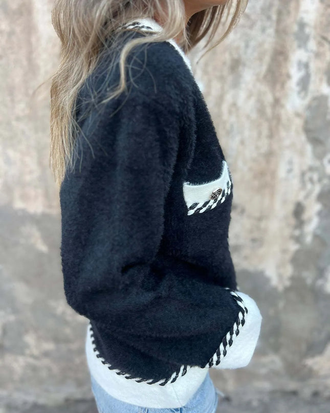 Contrast Trim Button Up Cardigan