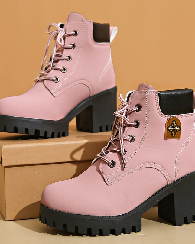 Lace Up Block Heel Boots