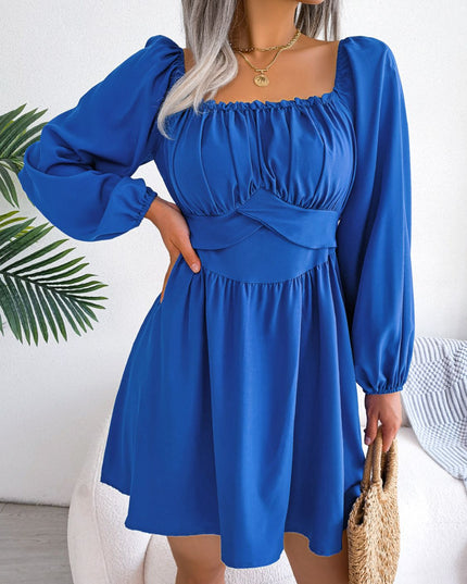 Tied Square Neck Balloon Sleeve Dress