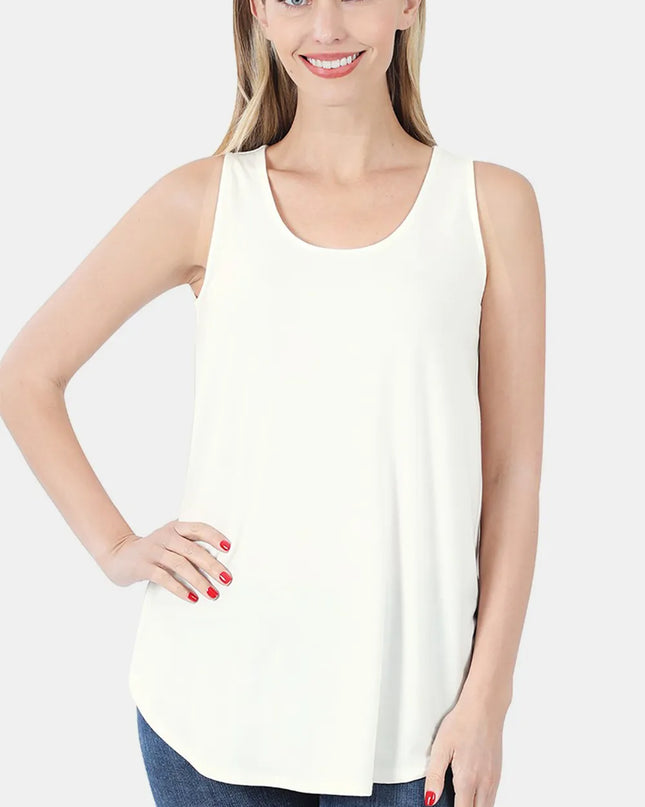 Zenana Round Neck Curved Hem Tank Ivory