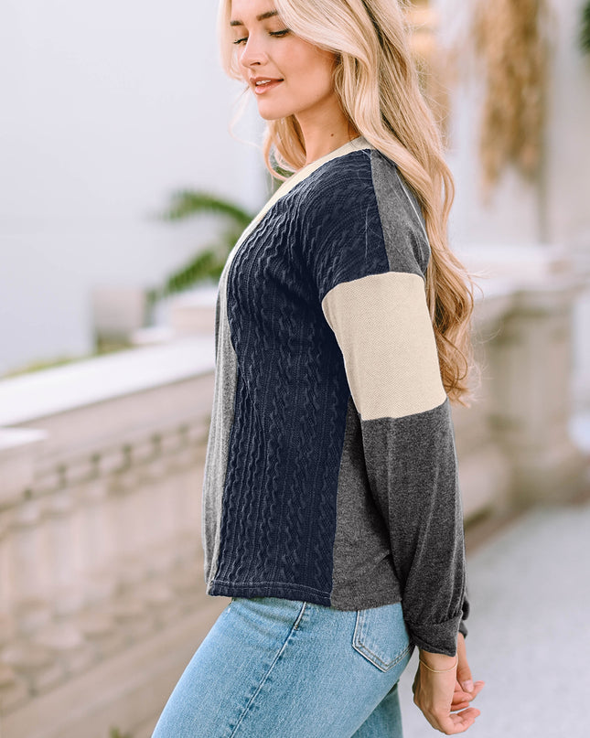 V Neck Color Block Top