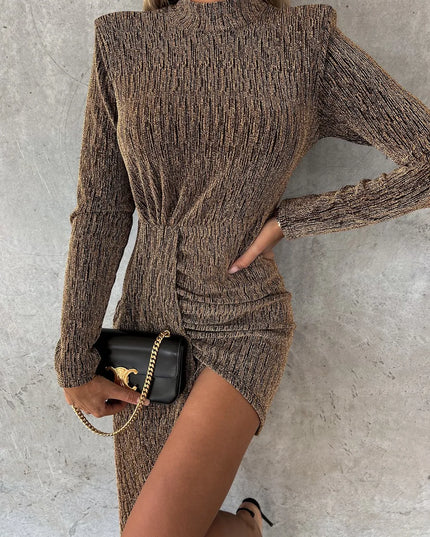 Heathered Mock Neck Long Sleeve Mini Dress