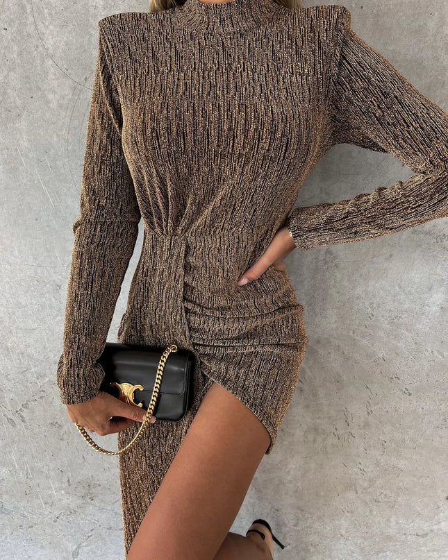 Heathered Mock Neck Long Sleeve Mini Dress