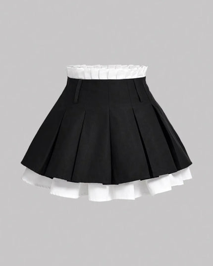 Contrast Pleated Mini Skirt