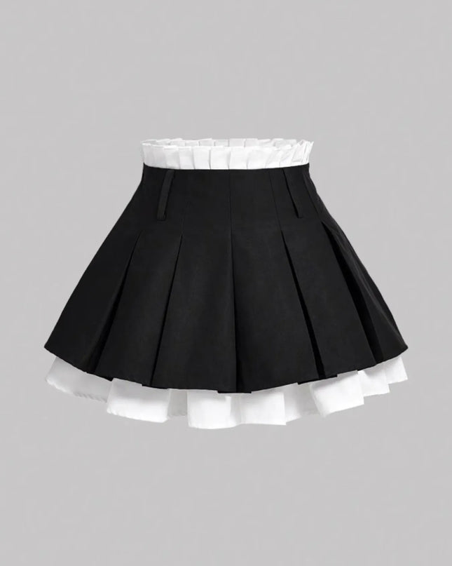 Contrast Pleated Mini Skirt