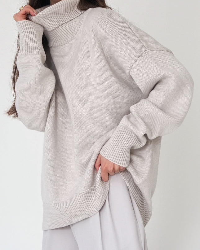 Turtle Neck Dropped Shoulder Sweater Light Gray