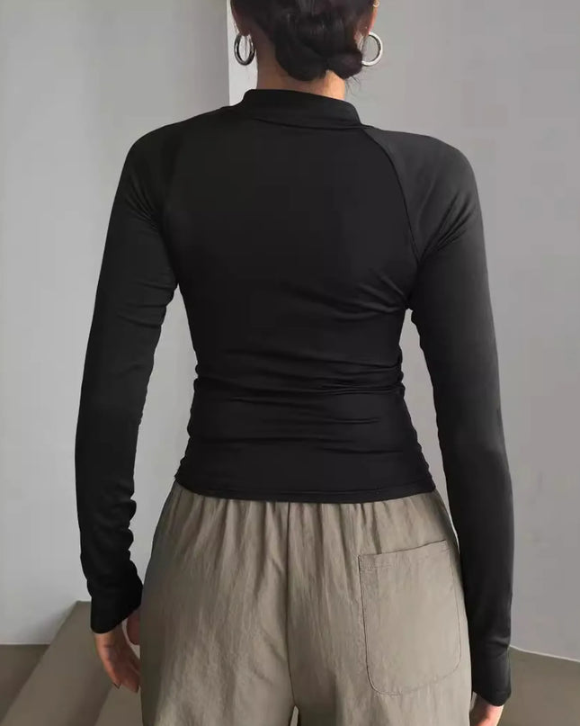 Long Sleeve Zip Front Fitted T-Shirt